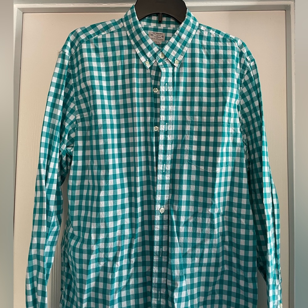 J.Crew teal plaid, button-down shirt size xl regular fit lightweight cotton